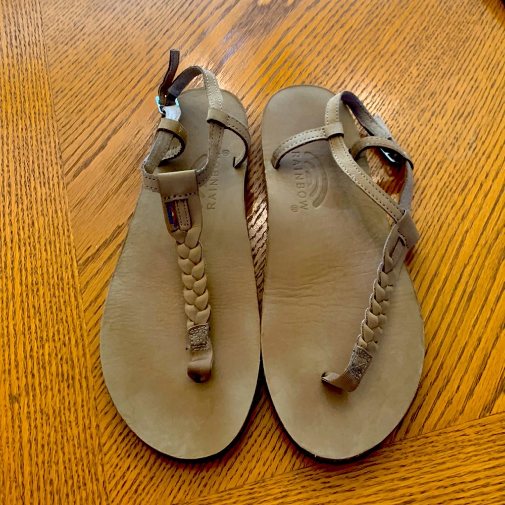 Rainbow Sandals with Braided T-Strap in Tan Leather Sz XL (Fits Size 8 1/2 - 9)